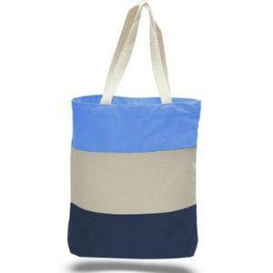 Canvas Tri-Color Reusable Tote Bag, Navy.